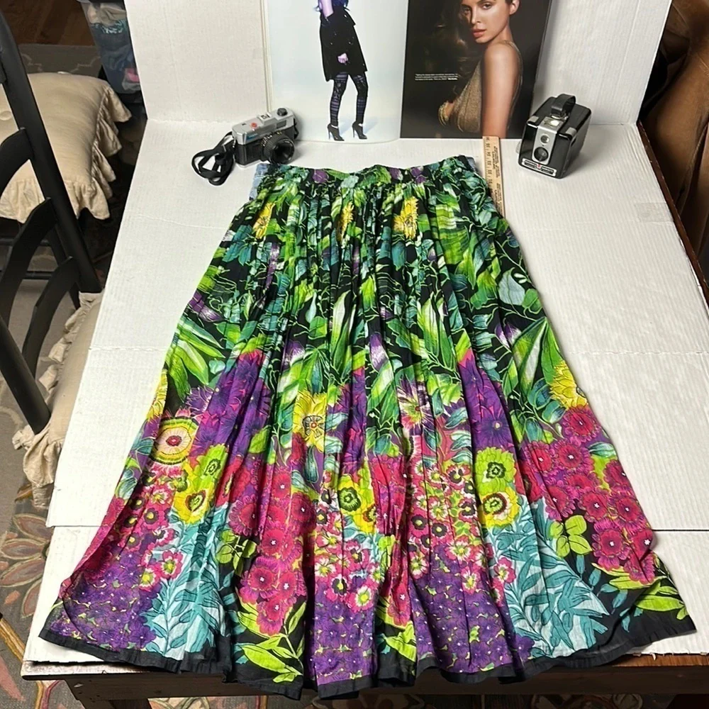 Vintage 90s Patchwork Floral Maxi Skirt | Wearable Art Dopamine Boho - Picture 2 of 7